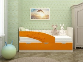 Дельфин-3 Кровать детская 3 ящика без ручек 1.6 Оранжевый глянец в Тевризе - tevriz.katalogmebeli.com | фото 1