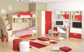 Детская комната Бэрри (Бежевый/Красный/корпус Клен) в Тевризе - tevriz.katalogmebeli.com | фото 2
