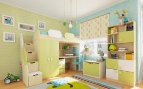 Детская комната Эппл (Зеленый/Белый/корпус Клен) в Тевризе - tevriz.katalogmebeli.com | фото 2