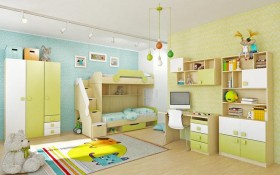 Детская комната Эппл (Зеленый/Белый/корпус Клен) в Тевризе - tevriz.katalogmebeli.com | фото 3
