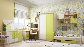Детская комната Эппл (Зеленый/Белый/корпус Клен) в Тевризе - tevriz.katalogmebeli.com | фото 1