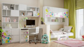 Детская комната Флер (Белый/корпус Выбеленное дерево) в Тевризе - tevriz.katalogmebeli.com | фото 2