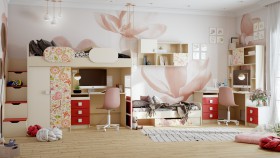 Детская комната Ретвит (Бежевый/Красный/корпус Клен) в Тевризе - tevriz.katalogmebeli.com | фото 3
