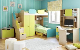 Детская комната Смайли (Желтый/Голубой/Зеленый/корпус Клен) в Тевризе - tevriz.katalogmebeli.com | фото 2