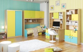 Детская комната Смайли (Желтый/Голубой/Зеленый/корпус Клен) в Тевризе - tevriz.katalogmebeli.com | фото 3