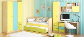 Детская комната Смайли (Желтый/Голубой/Зеленый/корпус Клен) в Тевризе - tevriz.katalogmebeli.com | фото 1