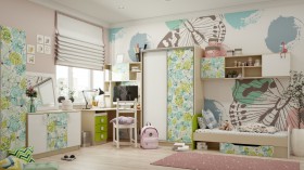 Детская комната Твит (Белый/Зеленый/корпус Клен) в Тевризе - tevriz.katalogmebeli.com | фото