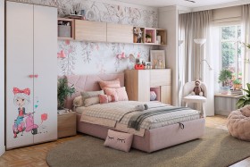 Комплект детской мебели Алина К2 Дуб мария/белый/нежно-розовый велюр в Тевризе - tevriz.katalogmebeli.com | фото 1