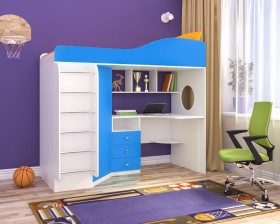 Кровать-чердак Кадет-1 с металлической лестницей Белое дерево/Голубой в Тевризе - tevriz.katalogmebeli.com | фото