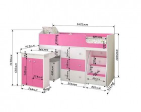Кровать-чердак Малыш 1600 Бодего/Розовый в Тевризе - tevriz.katalogmebeli.com | фото 2