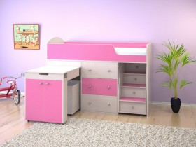 Кровать-чердак Малыш 1600 Дуб молочный/Розовый в Тевризе - tevriz.katalogmebeli.com | фото