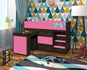 Кровать-чердак Малыш 1600 Венге/Розовый в Тевризе - tevriz.katalogmebeli.com | фото