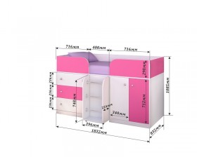 Кровать-чердак Малыш-4 Белое дерево/Розовый в Тевризе - tevriz.katalogmebeli.com | фото 2