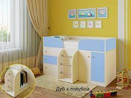 Кровать-чердак Малыш-4 Дуб молочный/Голубой в Тевризе - tevriz.katalogmebeli.com | фото