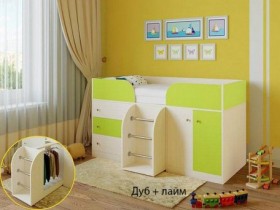 Кровать-чердак Малыш-4 Дуб молочный/Лайм в Тевризе - tevriz.katalogmebeli.com | фото 1