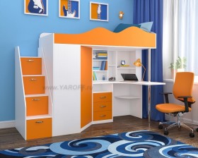 Кровать-чердак Пионер-1 Белое дерево/Оранжевый в Тевризе - tevriz.katalogmebeli.com | фото
