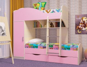 Кровать детская Жемчужина двухместная 1.8 Дуб молочный/Розовый в Тевризе - tevriz.katalogmebeli.com | фото