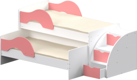 Кровать детская Матрешка выкатная с лестницей  Белый/Розовый в Тевризе - tevriz.katalogmebeli.com | фото 1