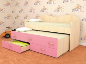 Кровать детская Нимфа двухместная 2.0 Дуб молочный/Розовый в Тевризе - tevriz.katalogmebeli.com | фото 1