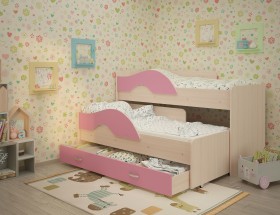 Кровать детская Радуга 1600 Млечный дуб/Розовый в Тевризе - tevriz.katalogmebeli.com | фото