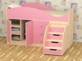 Кровать детская Стрелка 1.8 Дуб молочный/Розовый в Тевризе - tevriz.katalogmebeli.com | фото 1