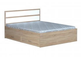 Кровать двойная с ящиками 1600-2 без матраса (прямые спинки) Дуб Сонома в Тевризе - tevriz.katalogmebeli.com | фото