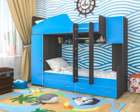 Кровать двухъярусная Юниор-2 Бодего/Голубой в Тевризе - tevriz.katalogmebeli.com | фото