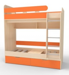 Кровать двухъярусная Юниор-5 Дуб молочный/Оранжевый в Тевризе - tevriz.katalogmebeli.com | фото