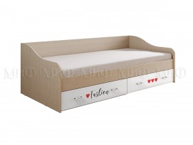 Кровать Girl Вега 0,9 м (Дуб беленый/Белый глянец/фотопечать) в Тевризе - tevriz.katalogmebeli.com | фото