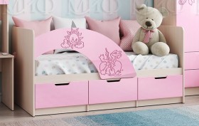 Кровать Юниор-3 ((мульт) розовый металл/дуб беленый) в Тевризе - tevriz.katalogmebeli.com | фото
