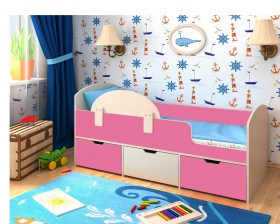 Кровать Малыш-мини Дуб молочный/Розовый в Тевризе - tevriz.katalogmebeli.com | фото 1
