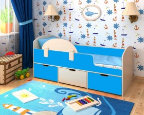 Кровать Малыш-мини с бортиком Дуб молочный/Голубой в Тевризе - tevriz.katalogmebeli.com | фото 1