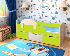 Кровать Малыш-мини с бортиком Дуб молочный/Лайм в Тевризе - tevriz.katalogmebeli.com | фото 1