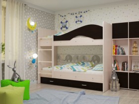 Кровать Мая двухъярусная с ящикамиМлечный дуб/Венге в Тевризе - tevriz.katalogmebeli.com | фото