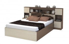 Кровать с прикроватным блоком КР 552 Спальня Basya (шимо темный/шимо светлый) в Тевризе - tevriz.katalogmebeli.com | фото