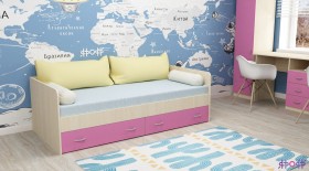 Кровать с выкатными ящиками Дуб Молочный/Розовый в Тевризе - tevriz.katalogmebeli.com | фото