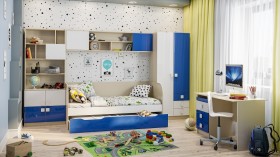 Кровать Скай люкс 1650х750 (Синий/Белый/корпус Клен) в Тевризе - tevriz.katalogmebeli.com | фото 2