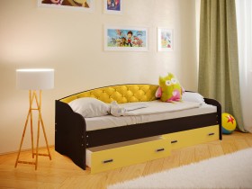 Кровать Софа-7 с мягкой спинкой (800х1900) Венге/Желтый в Тевризе - tevriz.katalogmebeli.com | фото