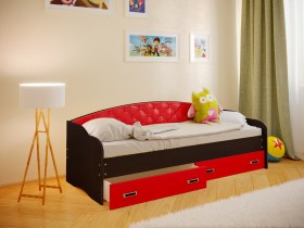 Кровать Софа-7 с мягкой спинкой (800х1900) Венге/Красный в Тевризе - tevriz.katalogmebeli.com | фото 1