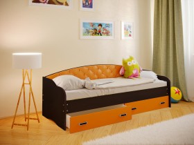Кровать Софа-7 с мягкой спинкой (800х1900) Венге/Оранжевый в Тевризе - tevriz.katalogmebeli.com | фото