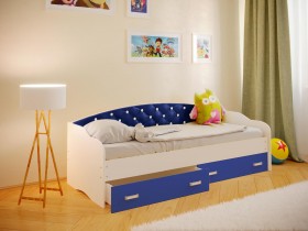 Кровать Софа-7 с мягкой спинкой со стразами (800х1900) Белый/Синий в Тевризе - tevriz.katalogmebeli.com | фото
