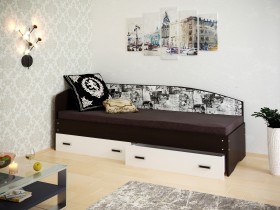 Кровать Софа-9 с мягкой спинкой с рисунком Милана (900х1900) Венге/Белый в Тевризе - tevriz.katalogmebeli.com | фото