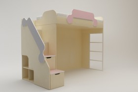 Кровать второй ярус с лестницей Грэйси (Розовый/Серый/корпус Клен) в Тевризе - tevriz.katalogmebeli.com | фото 2