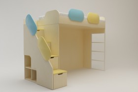 Кровать Смайли (второй ярус с лестницей/Желтый/Зеленый/Клен) в Тевризе - tevriz.katalogmebeli.com | фото