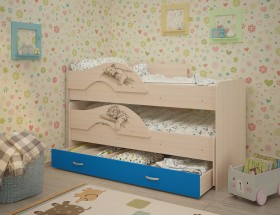 Кровать выкатная Радуга-Сафари детская 1600 Млечный дуб/Голубой в Тевризе - tevriz.katalogmebeli.com | фото 1