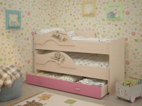 Кровать выкатная Радуга-Сафари детская 1600 Млечный дуб/Розовый в Тевризе - tevriz.katalogmebeli.com | фото 1