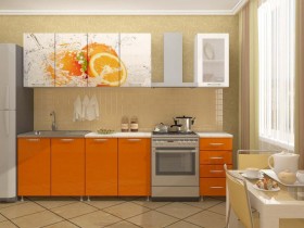 Кухонный гарнитур 1,8м Апельсин (Белый/Оранжевый металлик/Фотопечать апельсин) в Тевризе - tevriz.katalogmebeli.com | фото
