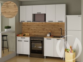 Кухня Кьяра 2.0 м с окапом (белый/карбон фарфор/26мм/дуб вотан) в Тевризе - tevriz.katalogmebeli.com | фото 1