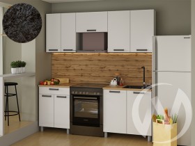 Кухня Кьяра 2.0м с окапом (корпус белый/карбон фарфор) 26мм кастилло темный в Тевризе - tevriz.katalogmebeli.com | фото