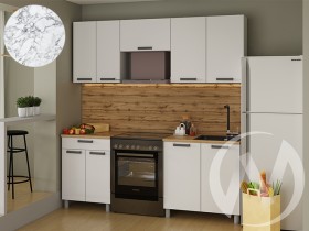 Кухня Кьяра 2.0 м с окапом (белый/карбон сакура, вулкан/26мм/мрамор итальянский) в Тевризе - tevriz.katalogmebeli.com | фото